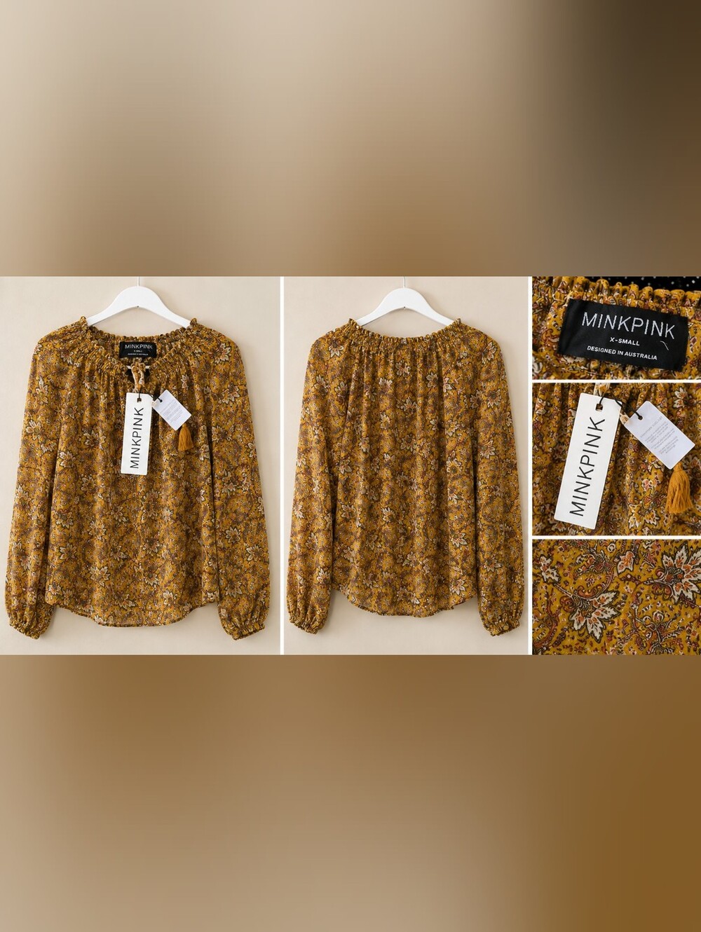 MINKPINK Mustard Floral Long-Sleeve Boho Blouse